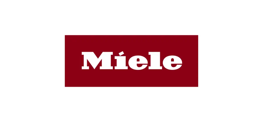 Ein Logo mit dem Wort „Miele“ in weißer Schrift mittig auf rotem Hintergrund ist eine Marke.
